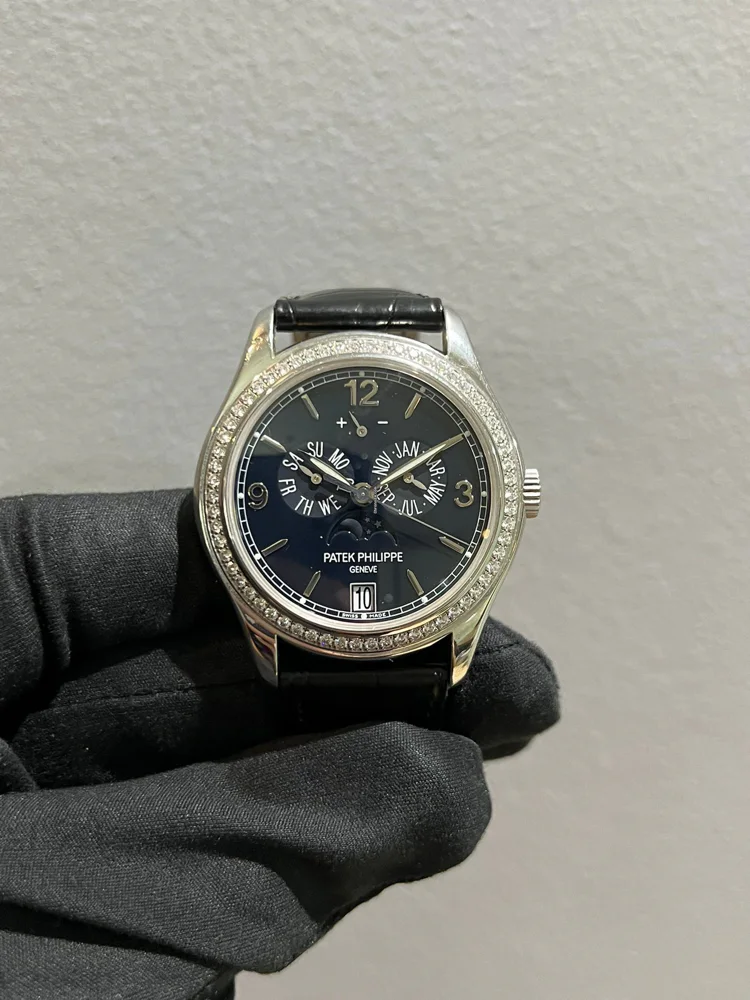 Patek Philippe Annual Calendar Blue Dial Diamond Bezel